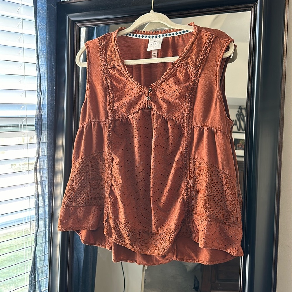 Knox Rose crocheted lace rust floral  tank top XXL
